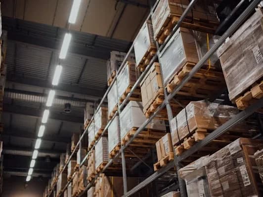 Racked inventory inside a fulfillment warehouse